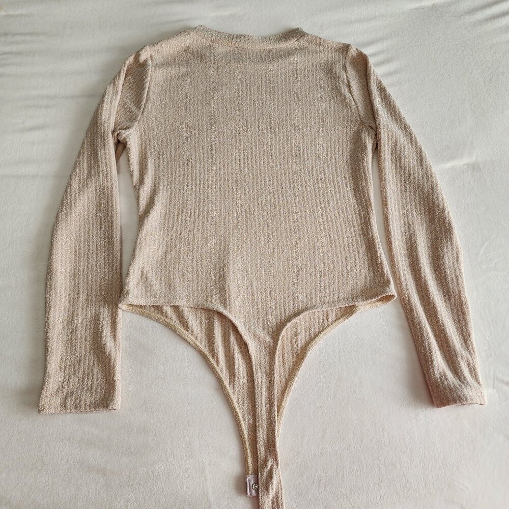 Francesca’s Bodysuit Women's L NEW Mock Neck Long Sleeve - Heather Oat - Picture 8 of 9